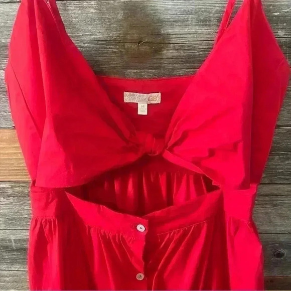 GB Cotton Stretch Red Spaghetti Strap Peep Stomach Button Down Tank Sun Dress M - Picture 3 of 8